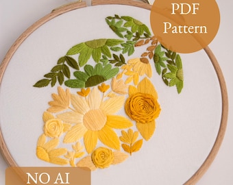 Lemon Embroidery PDF Pattern: Fruity Floral Design (Digital Download)
