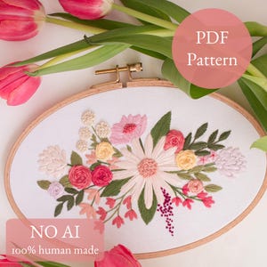 Patrón PDF de bordado floral “Ramillete de primavera”, descarga digital, colorida manualidad de verano