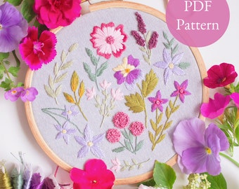 Garden Gems Modern Embroidery PDF Pattern, DIY Digital Download, Rainbow Summer Craft