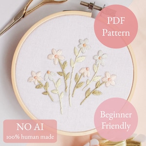 Beginner Embroidery PDF Pattern “Practice Petals” Digital Download, Flower Art, DIY Craft, Pink Florals