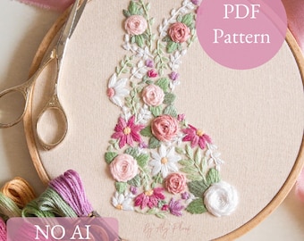 Conejito en flor, patrón de bordado de Pascua en PDF