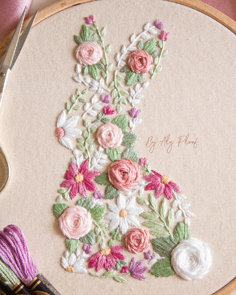 Bunny in Bloom, Easter Embroidery PDF Pattern image 2