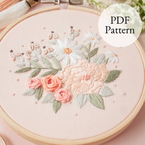 Peachy Petals Modern Embroidery PDF Pattern, DIY Digital Download