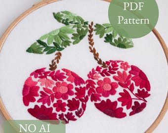 Cherry Embroidery PDF Pattern | Charming Cherries | Fruity Florals | Digital Design