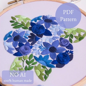 ブルーベリーの刺繍PDFパターン | ブルーベリーの花 | フルーティーな花柄 | デジタルデザイン