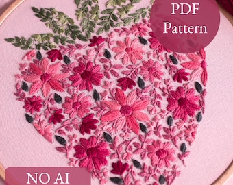 Strawberry Craft “Berry in Bloom” Embroidery PDF Pattern, Digital Design