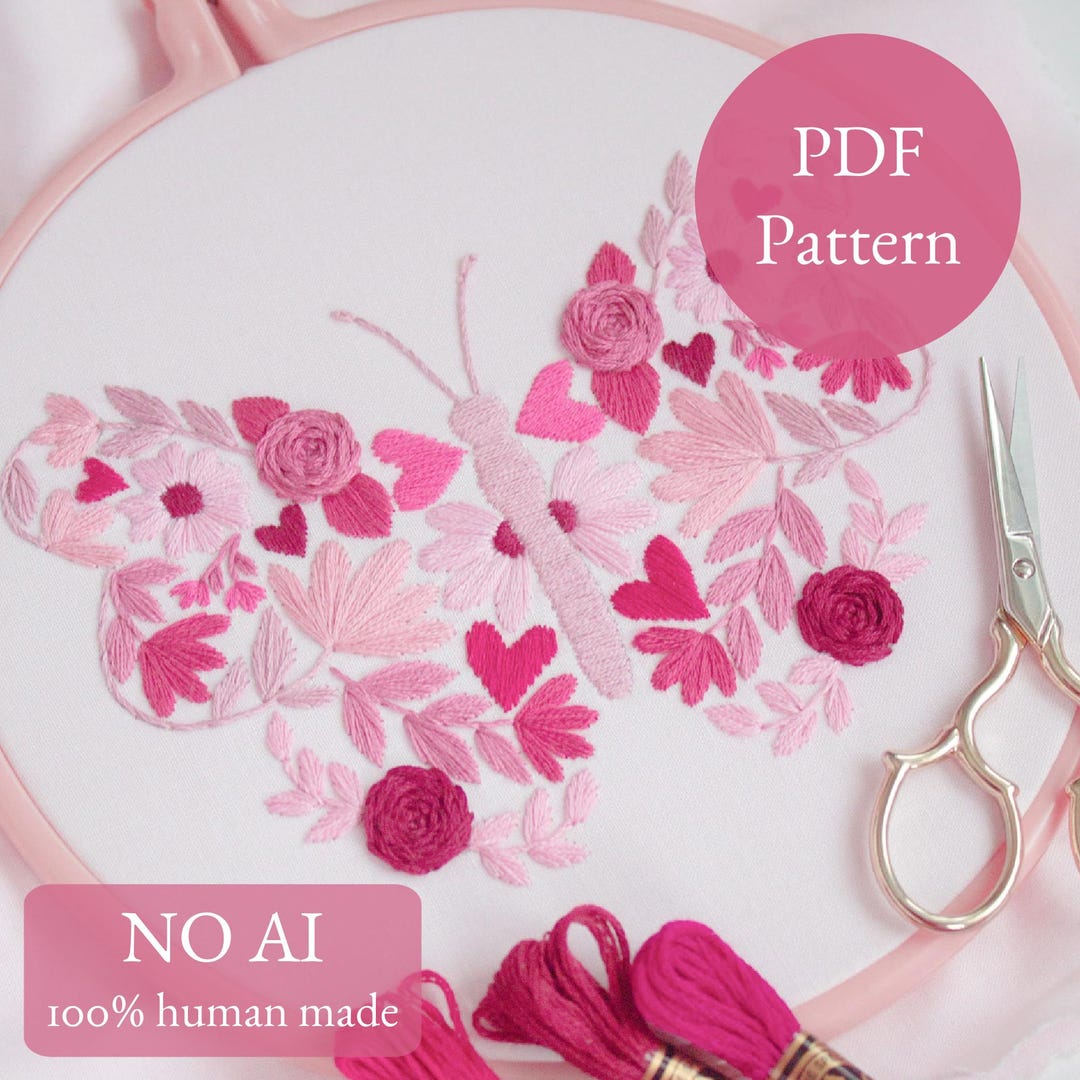 Pink Butterfly Pdf Butterfly Embroidery | Blush Butterfly PDF Pattern | Spring Craft - Etsy