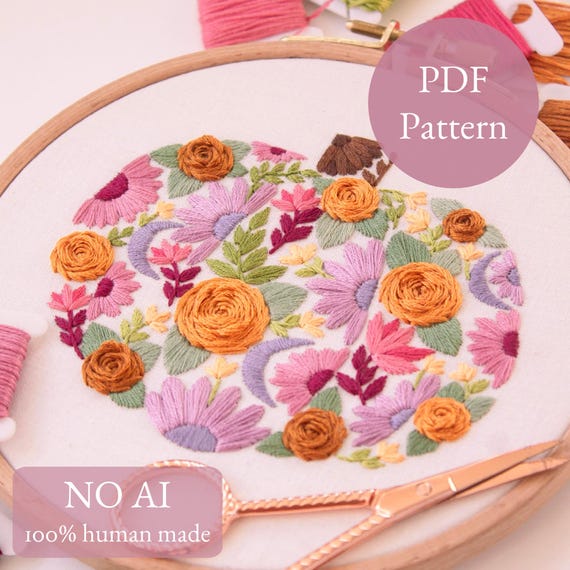 Pumpkin Embroidery PDF Pattern: Pastel Pumpkin Design (Digital Download)