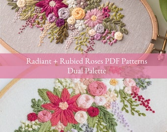 Radiant + Rubied Roses Embroidery PDF Pattern | Dual Colour Palette