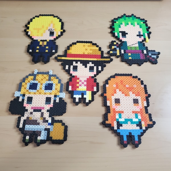 One Piece Straw Hat Pirate Crew Chibi Anime Perler Bead Pixel Art Decorations