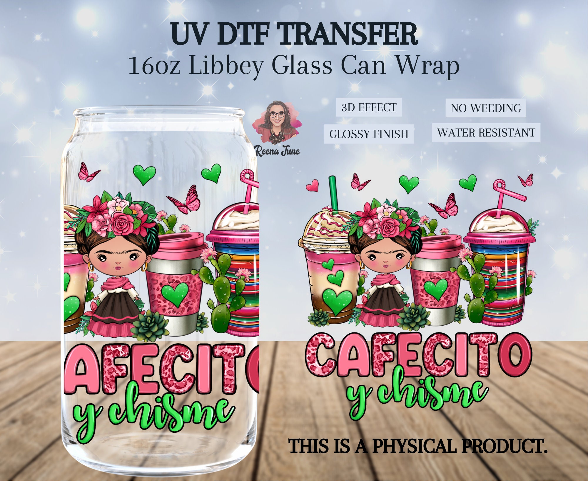 Custom Printed 3D UV Dtf Transfer Cup Wraps For 16oz Libbey Glass