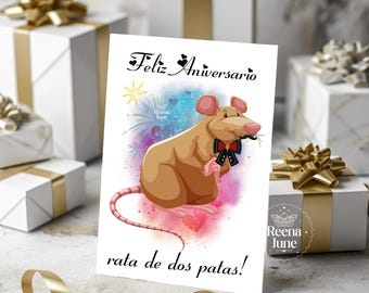 Paquita Rata de Dos Patas Feliz Aniversario Tarjeta de Regalo Para Esposo Y Novio, Valentine's Greeting Card In Spanish, Regalos En Espanol