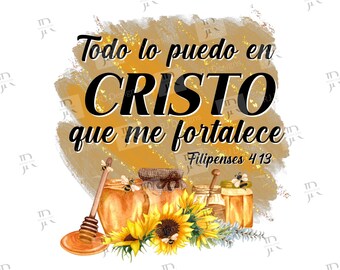 Todo lo Puedo en Cristo PNG: Spanish Religious Shirt Design (Sublimation File)
