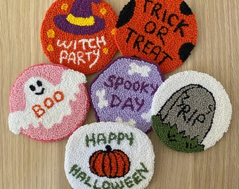 Halloween Coaster, Punch Needle Coaster, Handmade Halloween Gift, Hand Tufted Mug Rug