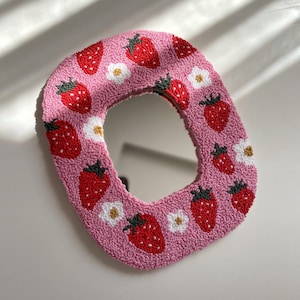 Punch Needle Strawberry Mirror: Handmade Tufted Wall Decor