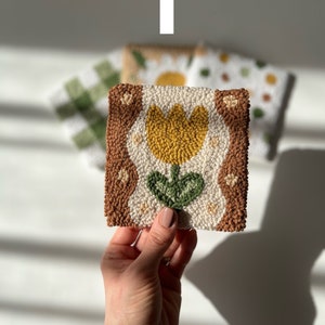 Punch Needle Coaster, Handmade Drink Coaster, Housewarming Gift, Floral Hand Tufted Mug Rug 1