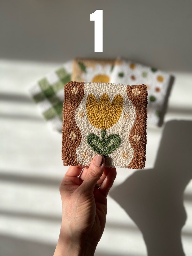 Punch Needle Coaster, Handmade Drink Coaster, Housewarming Gift, Floral Hand Tufted Mug Rug 1