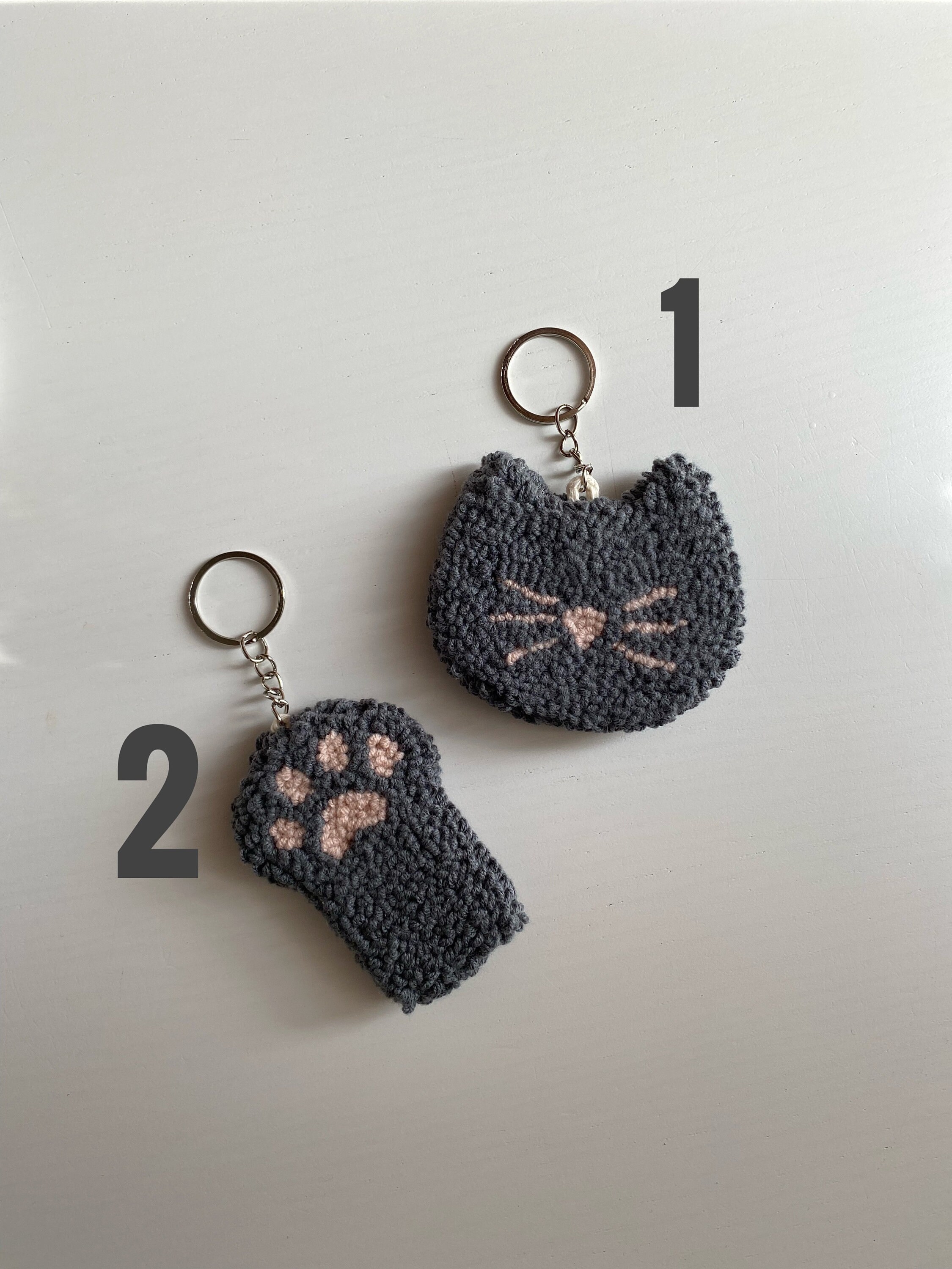 タフテッドキャットパンチニードルキーホルダー、両面子猫バッグ 