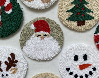 Handmade Christmas Punch Needle Coasters: Holiday Mug Rug