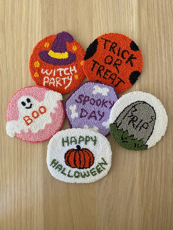Handmade Punch Needle Halloween Coaster: Spooky Season Decor