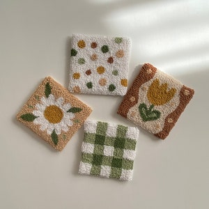 Punch Needle Coaster, Handmade Drink Coaster, Housewarming Gift, Floral Hand Tufted Mug Rug image 10