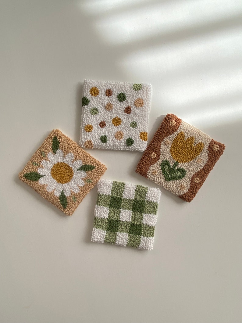 Punch Needle Coaster, Handmade Drink Coaster, Housewarming Gift, Floral Hand Tufted Mug Rug image 10