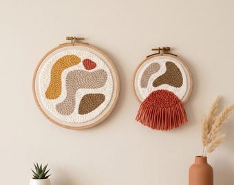 Punch Needle Wall Hanging, Minimal Tufted Decor, Boho Wall Art, Single or Set of 2
