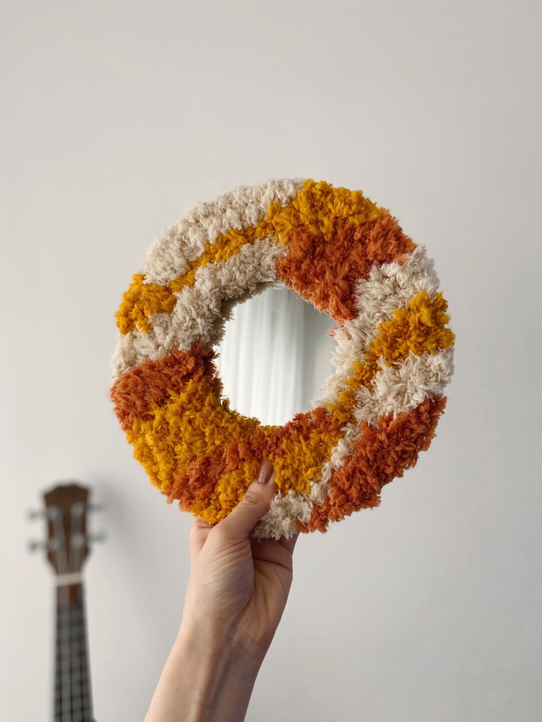 Punch Needle Mirror, Handmade Wall Mirror , Tufted Minimal Decor, Wall