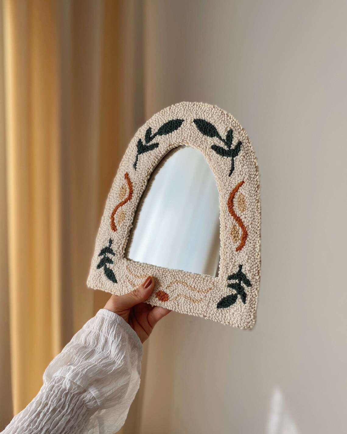 Punch Needle Mirror Handmade Mirror Tufted Minimal Decor Etsy