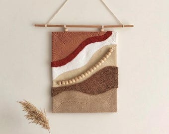 Neutral Abstract Punch Needle Wall Hanging, Modern Boho Wall Decor, Minimalist Fiber Art