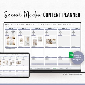 Content Planner Google Sheets, Social Media Content Calendar, Social Media Marketing Planner, Editable and Customizable, Instant access
