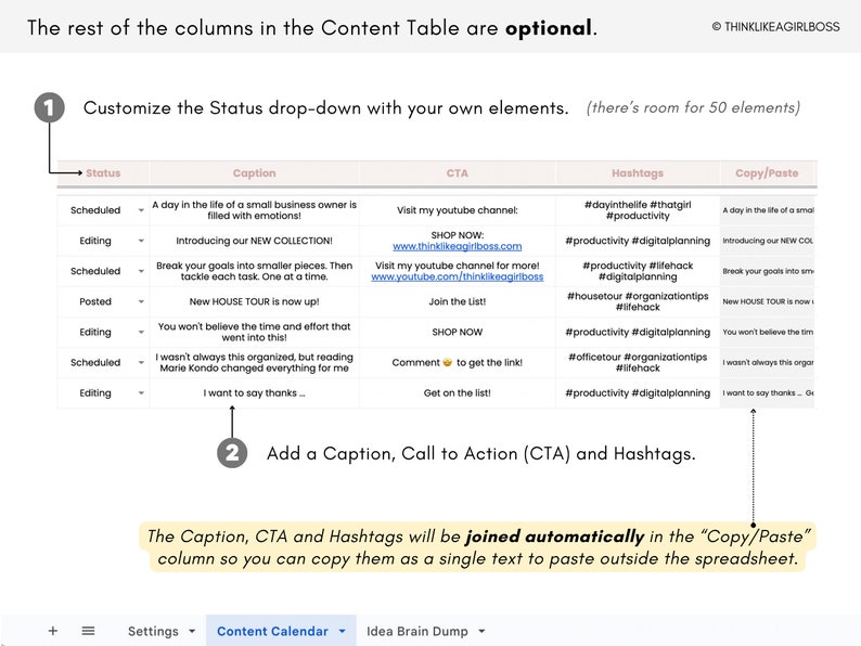 Calendrier de contenu sur les réseaux sociaux, planificateur marketing, modèle de calendrier de contenu simple, planificateur de marketing sur les réseaux sociaux Feuille de calcul Google Sheets image 4