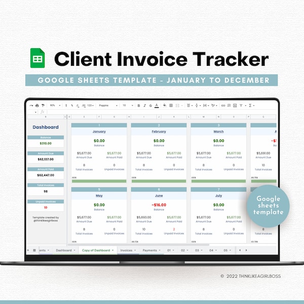 Invoice Tracker Tabelle - Rechnungs-Manager - Google Sheets Vorlage - Kundenzahlungs-Tracker - Kundenrechnungs-Manager - Geschäftlich