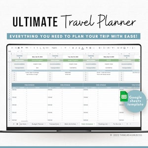 Digital Travel Planner - Google Sheets Spreadsheet - Travel Budget Planner, Trip Expense Tracker, Packing List, Vacation Planner, Schedule