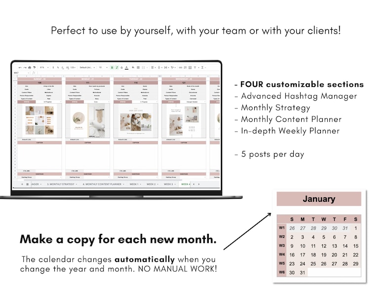 Instagram Content Planner Google Sheets, Instagram Content Calendar, Instagram Marketing Planner, Editable and Customizable, Instant access image 9