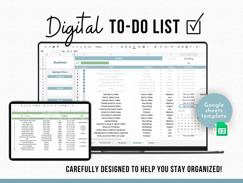 Todo List Task Planner Spreadsheet Google Sheets Template Etsy