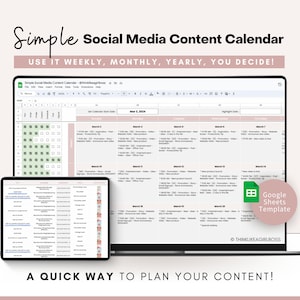 Social Media Content Calendar Marketing Planner Simple Content Calendar Template Social Media Marketing Planner Google Sheets Spreadsheet image 1