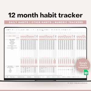 Habit Tracker Google Sheets Template, Daily Habit Tracker, Monthly Goals, Productivity Planner, Editable 12 Month Habit Tracker Spreadsheet