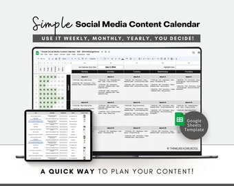 Calendrier de contenu sur les réseaux sociaux, planificateur marketing, modèle de calendrier de contenu simple, planificateur de marketing sur les réseaux sociaux - Feuille de calcul Google Sheets