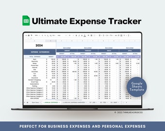 Expense Tracker Google Sheets Spreadsheet, Business Expense Tracker, Personal Finance, Budget Planner, Spending Tracker, Expense Log