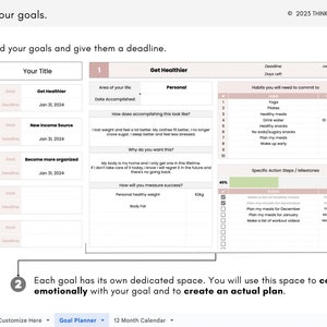 Planificador de objetivos digitales, plantilla de Google Sheets, Planificador de productividad de hoja de cálculo de seguimiento de objetivos Planificador de establecimiento de objetivos sin fecha imagen 2