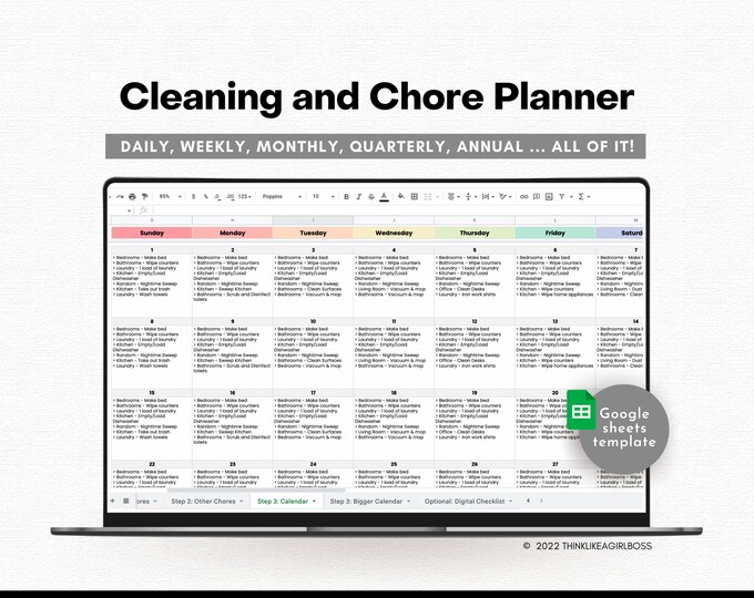 Printable Chore Chart Google Sheet Excel Template Planner, Family Chore ...