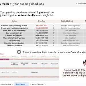 Planificador de objetivos digitales, plantilla de Google Sheets, Planificador de productividad de hoja de cálculo de seguimiento de objetivos Planificador de establecimiento de objetivos sin fecha imagen 8