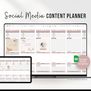 Content Planner Google Sheets, Social Media Content Calendar, Social Media Marketing Planner, Editable and Customizable, Instant access