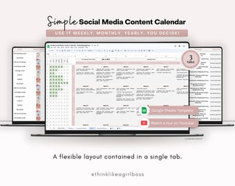 Social Media Content Calendar, Simple Marketing Planner, Google Sheets Template