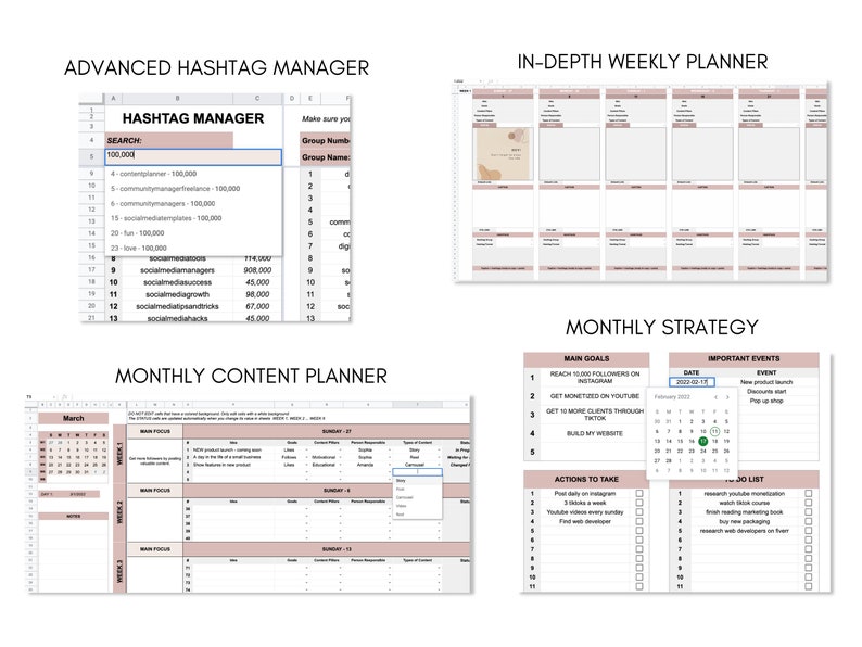 Instagram Content Planner Google Sheets, Instagram Content Calendar, Instagram Marketing Planner, Editable and Customizable, Instant access image 8