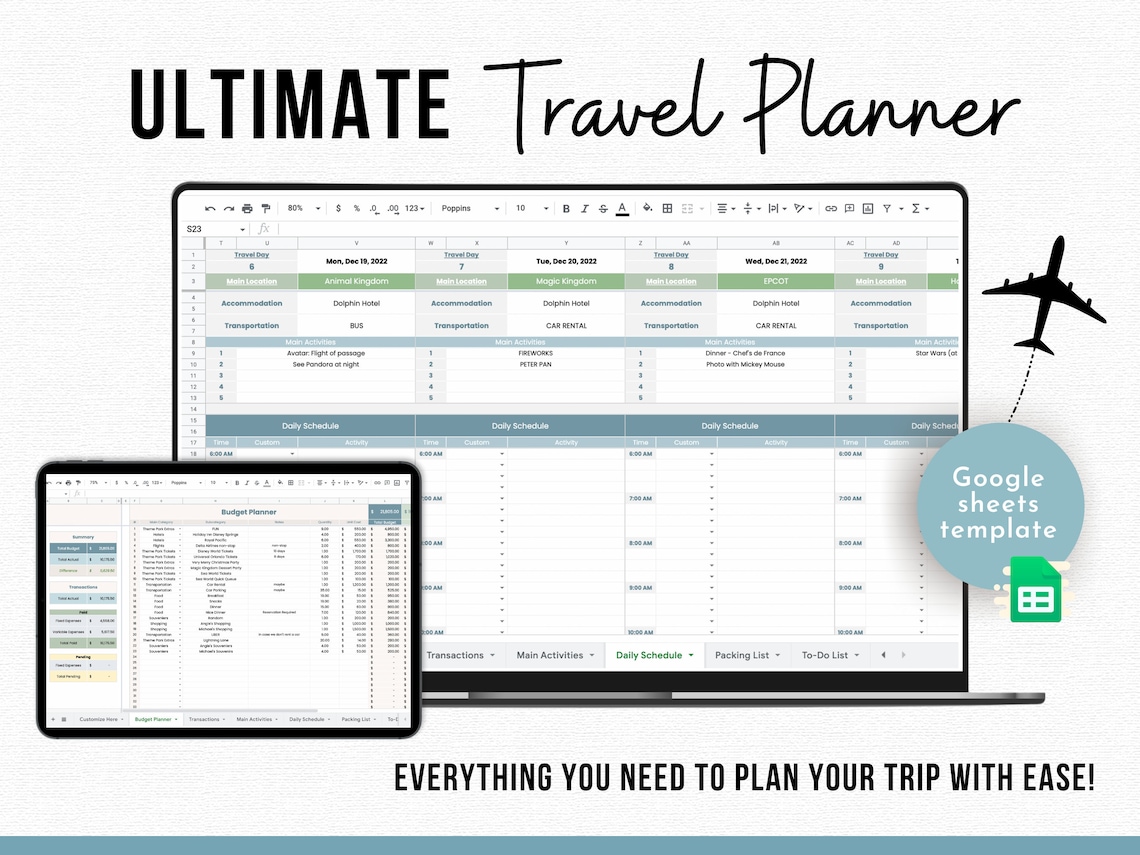 free travel planner google sheets