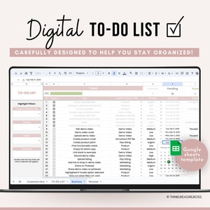 To-Do List - Task Planner Spreadsheet - Google Sheets Template - Task Tracker, To Do List, Digital Task List, Productivity, Digital Planner