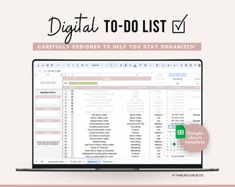 To-Do List - Task Planner Spreadsheet - Google Sheets Template - Task Tracker, To Do List, Digital Task List, Productivity, Digital Planner