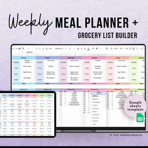 Weekly Meal Planner & Grocery List: Google Sheets Template (Digital Download)